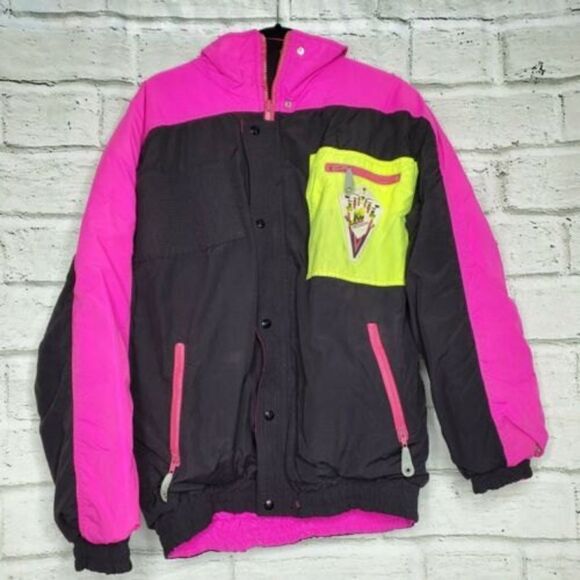 K2 Vintage 80's Vertical Velocity Womens Large Ski Jacket Pink Black reversible - Picture 1 of 9
